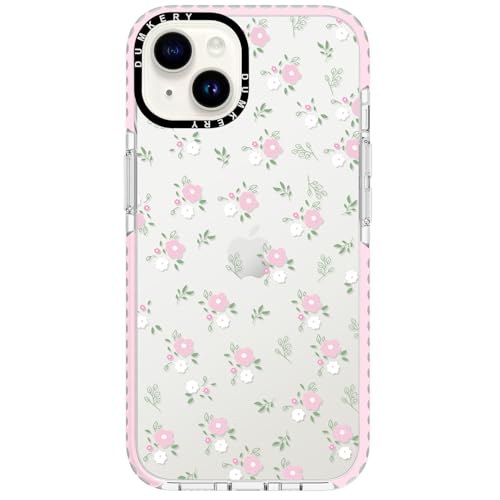 Dumkery Cute Clear Pink Flowers Phone Case Compatible with iPhone 14 Plus, Floral iPhone 15 Plus Case Aesthetic Pattern, Soft TPU Heavy Duty Protection Shockproof Bumper Cases Cover for Girls Women - Image 1