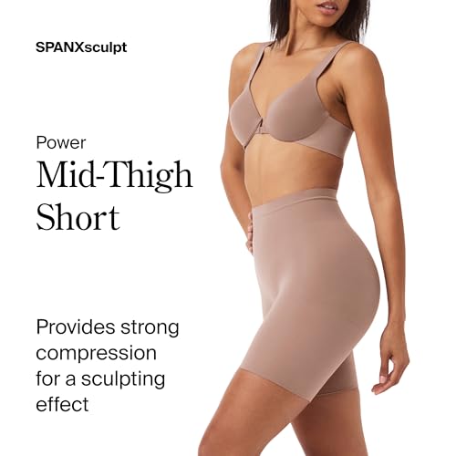 SPANXsculpt Seamless Power Mid-Thigh Short - Core Shapewear - Lightweight, All-Day Shaping & Support - No Panty Lines - Cafe Au Lait - Small - Image 2