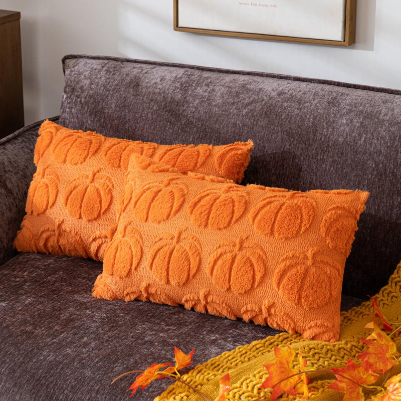 Cosibono Pumpkin Fall Decorative Covative Covers 12 "X20" مجموعة من أغطية وسادة الفراء الناعمة الناعمة لخريف الحصاد الفخمة ذات اللكنة الزهرية لأغطية وسادة الأريكة المزرعة - Image 1