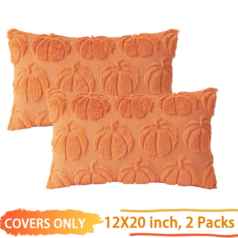 Cosibono Pumpkin Fall Decorative Covative Covers 12 "X20" مجموعة من أغطية وسادة الفراء الناعمة الناعمة لخريف الحصاد الفخمة ذات اللكنة الزهرية لأغطية وسادة الأريكة المزرعة - Image 3