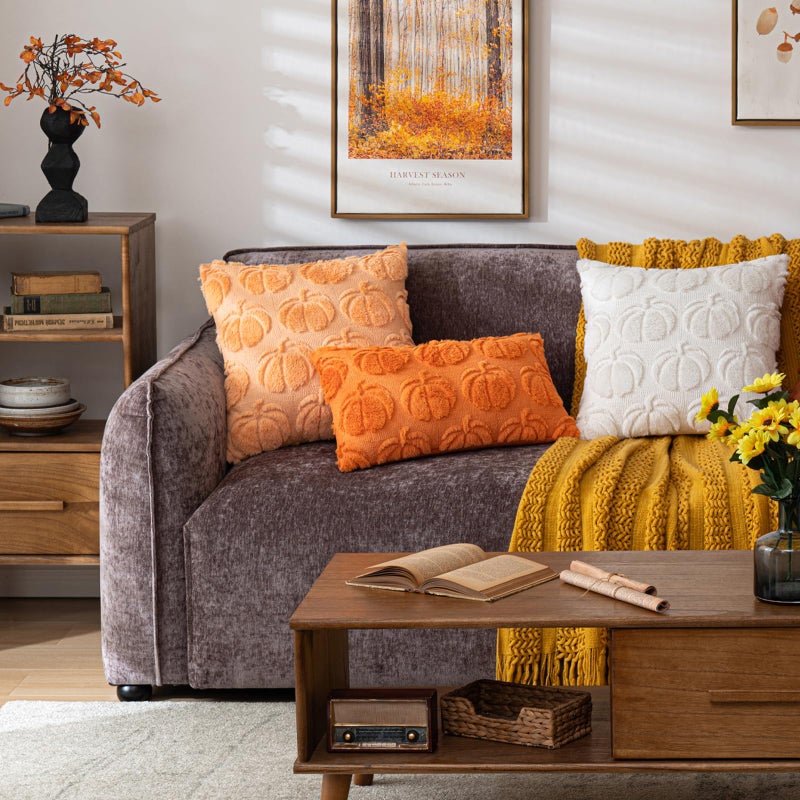 Cosibono Pumpkin Fall Decorative Covative Covers 12 "X20" مجموعة من أغطية وسادة الفراء الناعمة الناعمة لخريف الحصاد الفخمة ذات اللكنة الزهرية لأغطية وسادة الأريكة المزرعة - Image 5