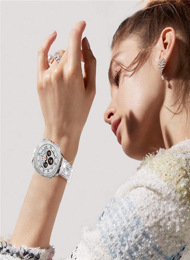 Yrzper Compatible with Samsung Galaxy Watch Ultra 47mm LTE Bling Diamond Case PC Bumper Protective Cases Women Men Crystal Shining Rhinestone Cases Smartwatch Accessories Case (Silver, 47mm) - Image 2