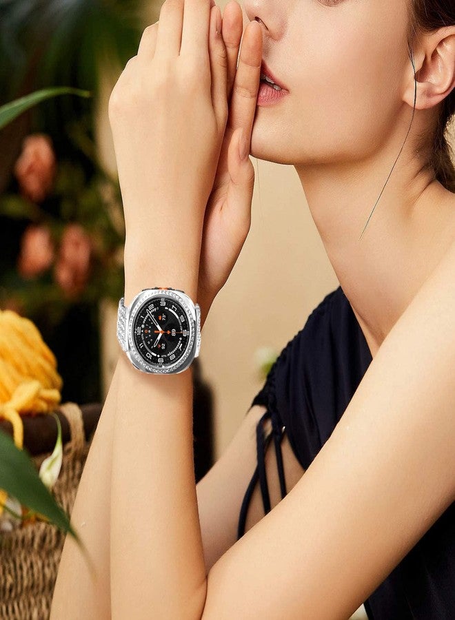 Yrzper Compatible with Samsung Galaxy Watch Ultra 47mm LTE Bling Diamond Case PC Bumper Protective Cases Women Men Crystal Shining Rhinestone Cases Smartwatch Accessories Case (Silver, 47mm) - Image 3