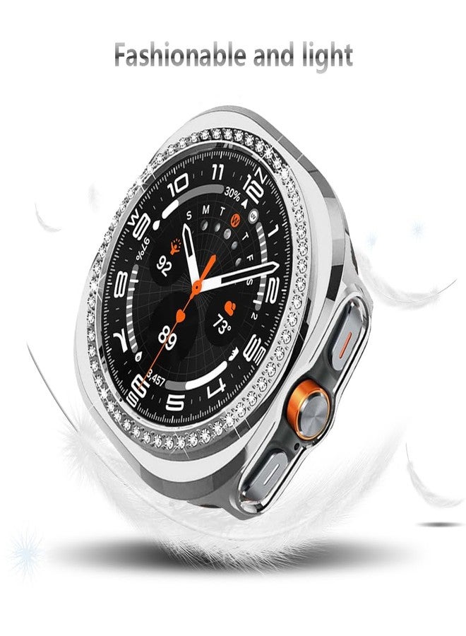 Yrzper Compatible with Samsung Galaxy Watch Ultra 47mm LTE Bling Diamond Case PC Bumper Protective Cases Women Men Crystal Shining Rhinestone Cases Smartwatch Accessories Case (Silver, 47mm) - Image 4