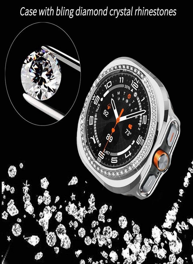 Yrzper Compatible with Samsung Galaxy Watch Ultra 47mm LTE Bling Diamond Case PC Bumper Protective Cases Women Men Crystal Shining Rhinestone Cases Smartwatch Accessories Case (Silver, 47mm) - Image 5