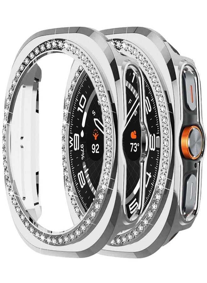 Yrzper Compatible with Samsung Galaxy Watch Ultra 47mm LTE Bling Diamond Case PC Bumper Protective Cases Women Men Crystal Shining Rhinestone Cases Smartwatch Accessories Case (Silver, 47mm) - Image 1