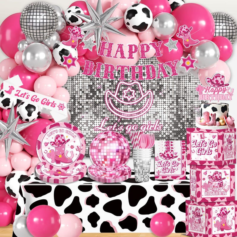 cocomigo 237pcs Cowgirl Birthday Party Decorations Include Disco Cowgirl Balloon Arch Lets Go Girls Backdrop Tableware Banner Tablecloth for Western Cowgirl Party Decorations Last Rodeo Bachelorette Decor - Image 2