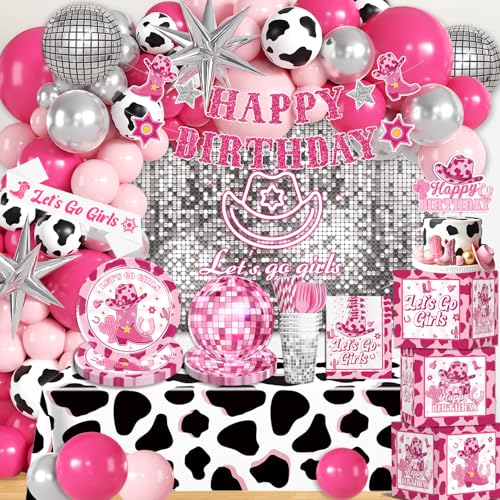 cocomigo 237pcs Cowgirl Birthday Party Decorations Include Disco Cowgirl Balloon Arch Lets Go Girls Backdrop Tableware Banner Tablecloth for Western Cowgirl Party Decorations Last Rodeo Bachelorette Decor - Image 1