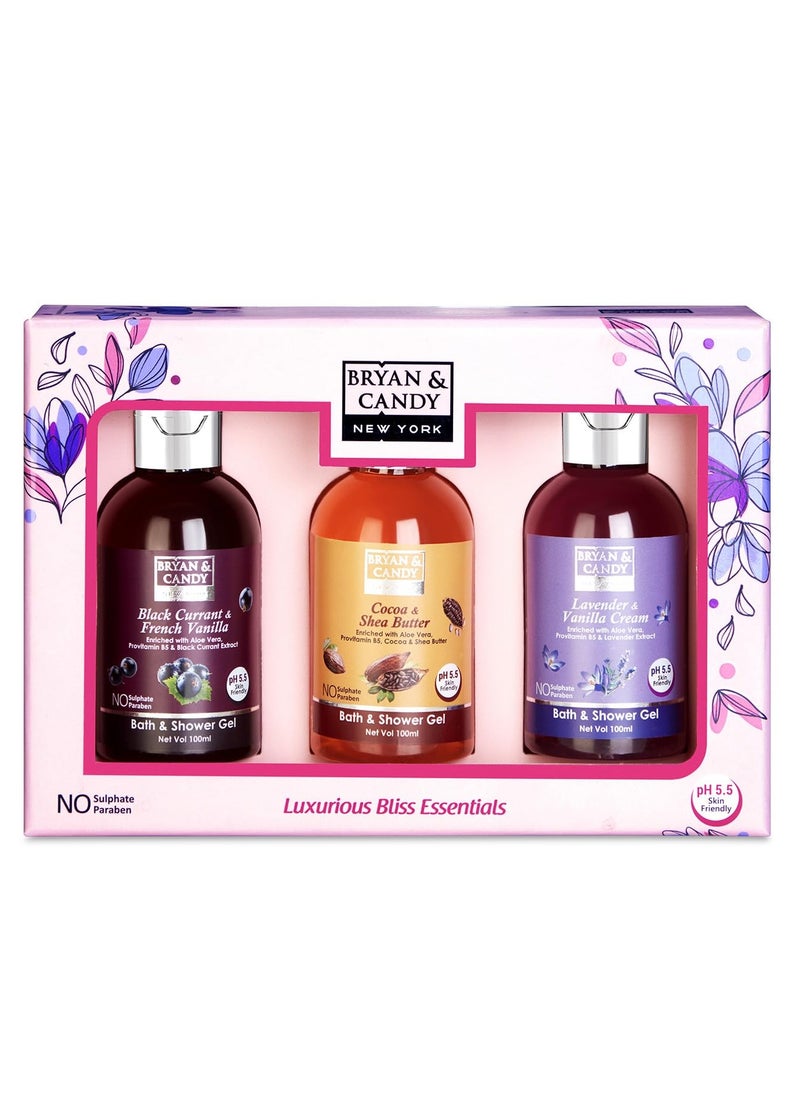 BRYAN & CANDY Bryan And Candy Luxurious Shower Gel Combo Kit Diwali Ph5.5 Skin Friendly Travel Size Fresh Fragrances 300G Pack of 3  - Image 1