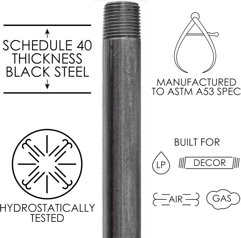 PIPE DECOR 3/4” x 14” Black Steel Plumbing Pipe, Pre Cut, Industrial Steel Grey Fits Standard 3/4 Inch Threaded Black Malleable Iron Fittings, Build Vintage DIY Furniture, 4 Pack - Image 5