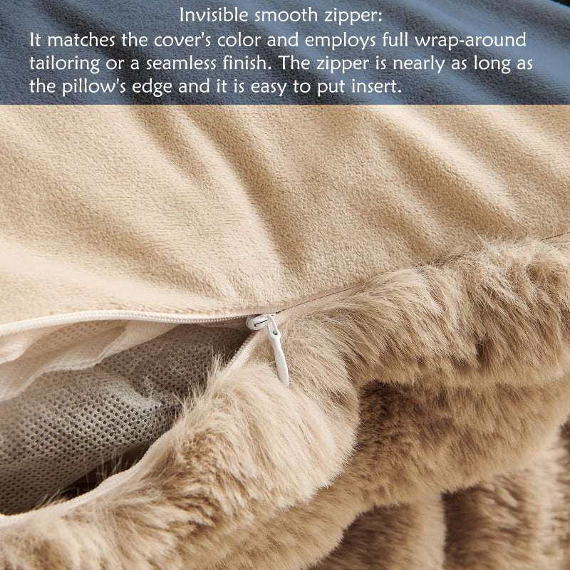 HYSEAS Faux Rabbit Fur Throw Pillow Covers 18"" x 18""  Taupe  Set of 2 Soft Comfortable Fluffy Cozy Elegant Decorative Pillow Covers  Home D?cor Ideal for Bedrooms  Sofas  Recliners  and RVs - Image 5