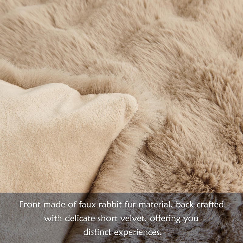 HYSEAS Faux Rabbit Fur Throw Pillow Covers 18"" x 18""  Taupe  Set of 2 Soft Comfortable Fluffy Cozy Elegant Decorative Pillow Covers  Home D?cor Ideal for Bedrooms  Sofas  Recliners  and RVs - Image 3