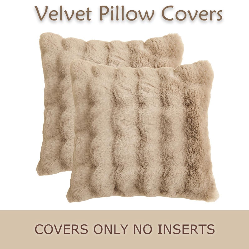 HYSEAS Faux Rabbit Fur Throw Pillow Covers 18"" x 18""  Taupe  Set of 2 Soft Comfortable Fluffy Cozy Elegant Decorative Pillow Covers  Home D?cor Ideal for Bedrooms  Sofas  Recliners  and RVs - Image 4