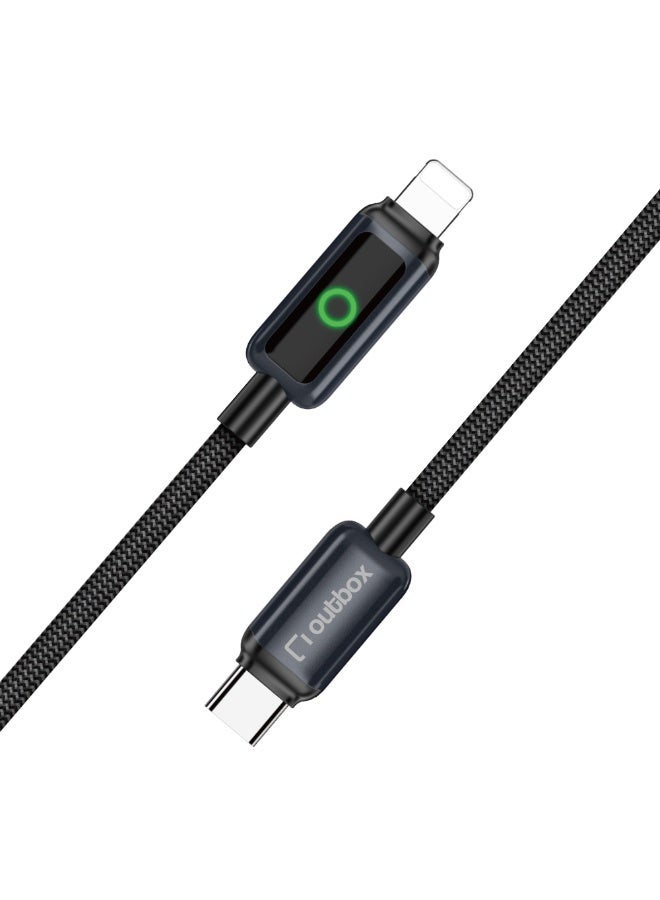 أوت بوكس كابل شحن سريع USB-C إلى Lightning بقوة 30 واط و3 أمبير مع شاشة رقمية – سلك مجدول متين بطول 1.2 متر – أسود - Image 1