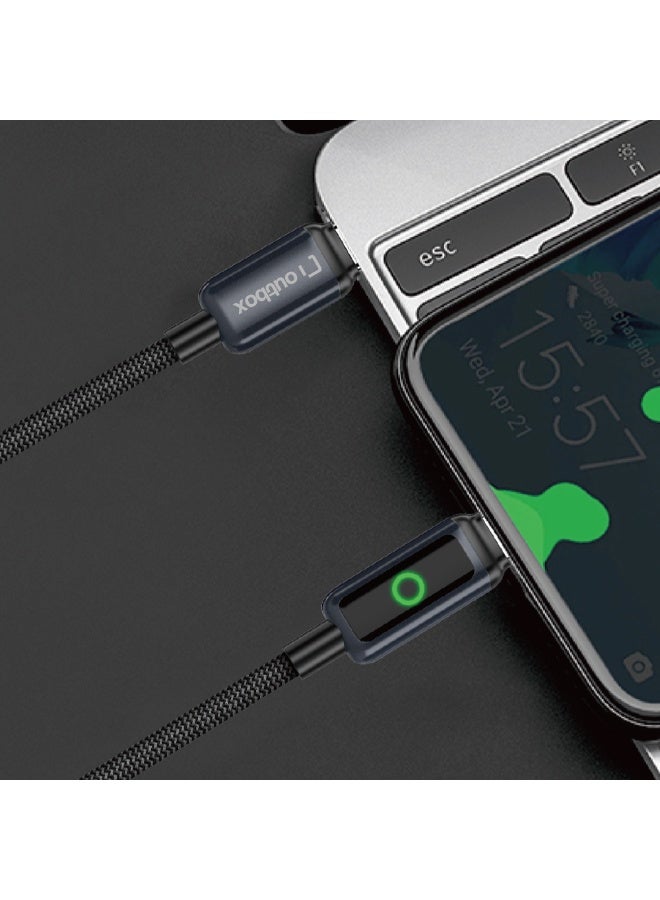 أوت بوكس كابل شحن سريع USB-C إلى Lightning بقوة 30 واط و3 أمبير مع شاشة رقمية – سلك مجدول متين بطول 1.2 متر – أسود - Image 2