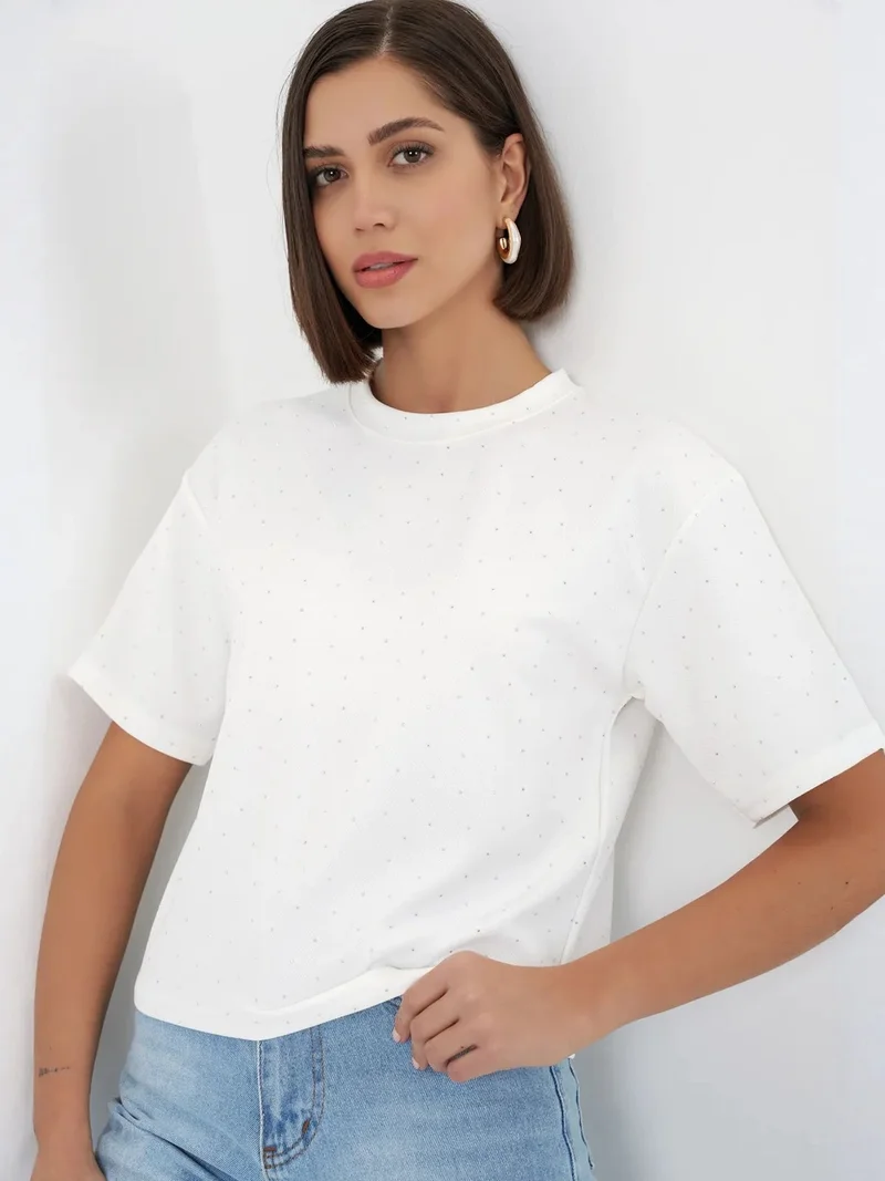 BIG DART BDART Stone Detailed Crew Neck T-Shirt