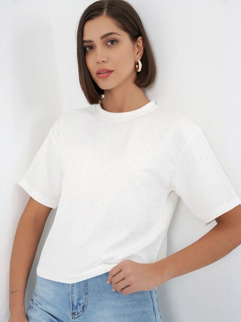 BIG DART BDART Stone Detailed Crew Neck T-Shirt - Image 1