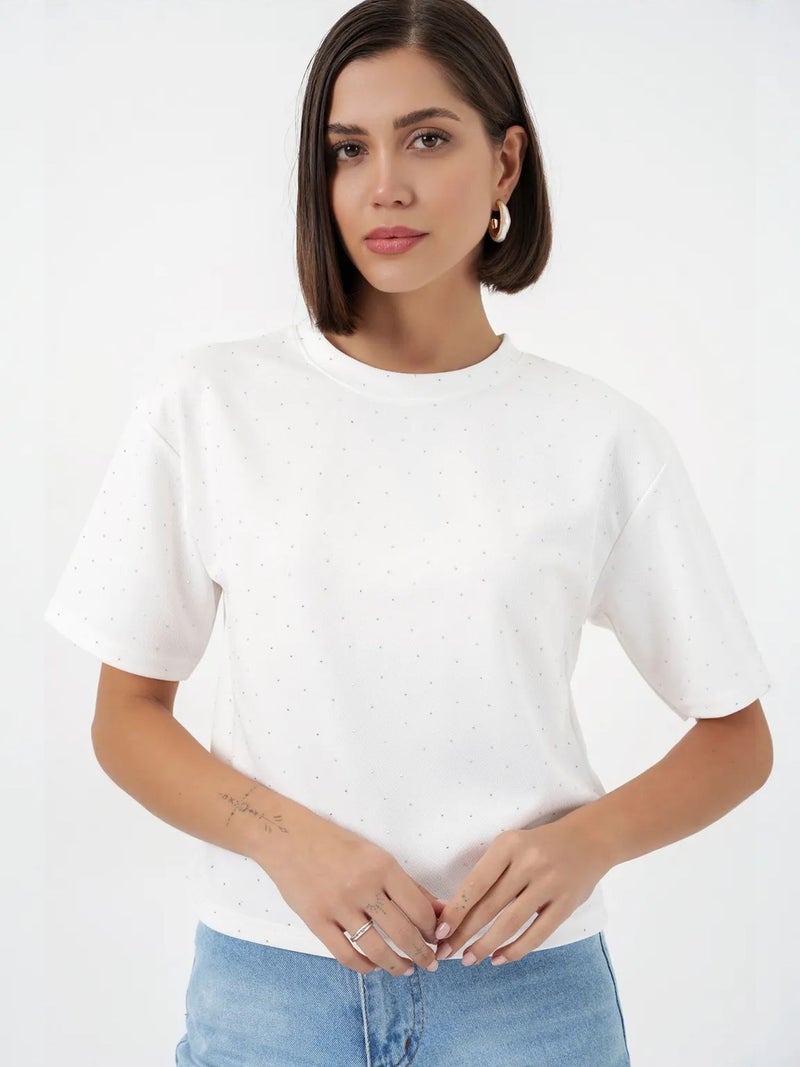 BIG DART BDART Stone Detailed Crew Neck T-Shirt - Image 3