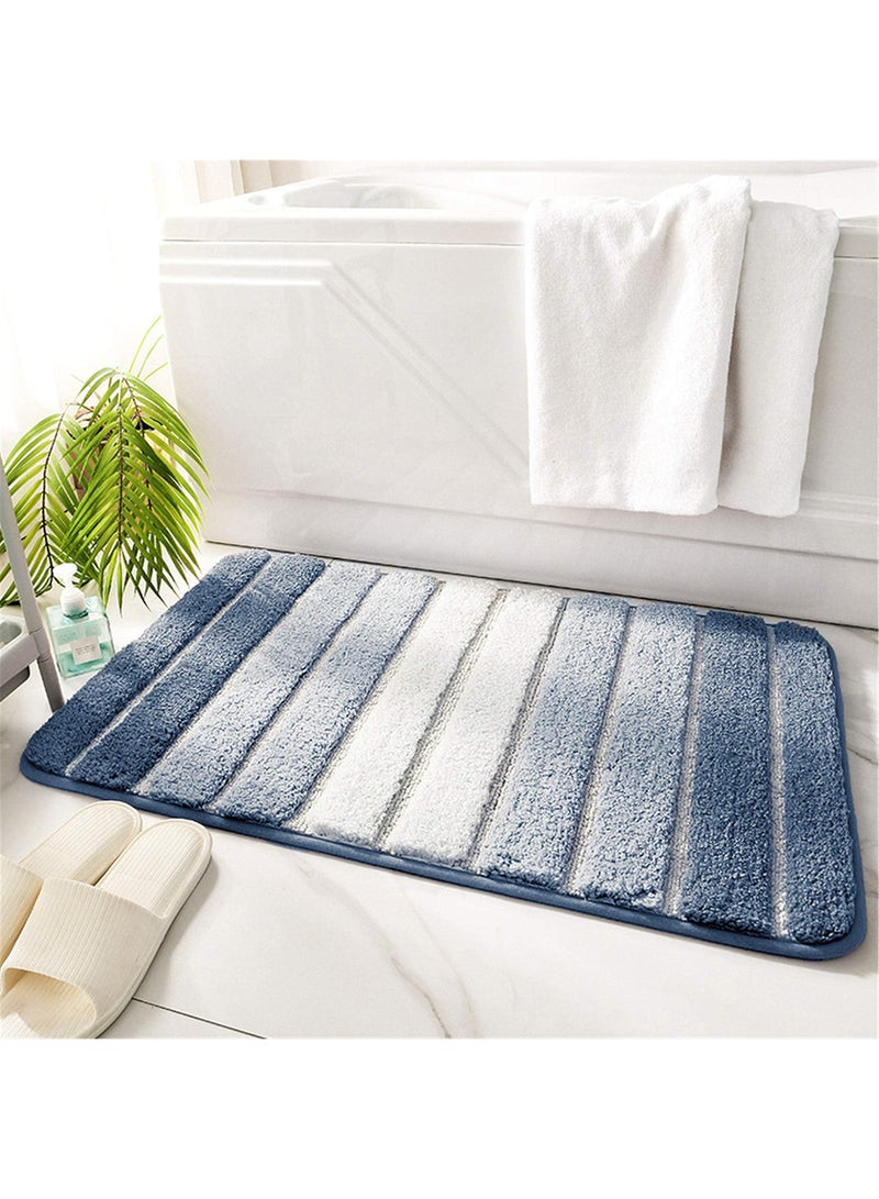 SYOSI Microfiber Teal Blue Stripe Bathroom Rug Mat Non Slip Ultra Soft and Water Absorbent  Floors Toilet Bath Rug Tub Floor Shower Water Absorbent Extra Navy Carpets for Bathroom-2 x32 - Image 1