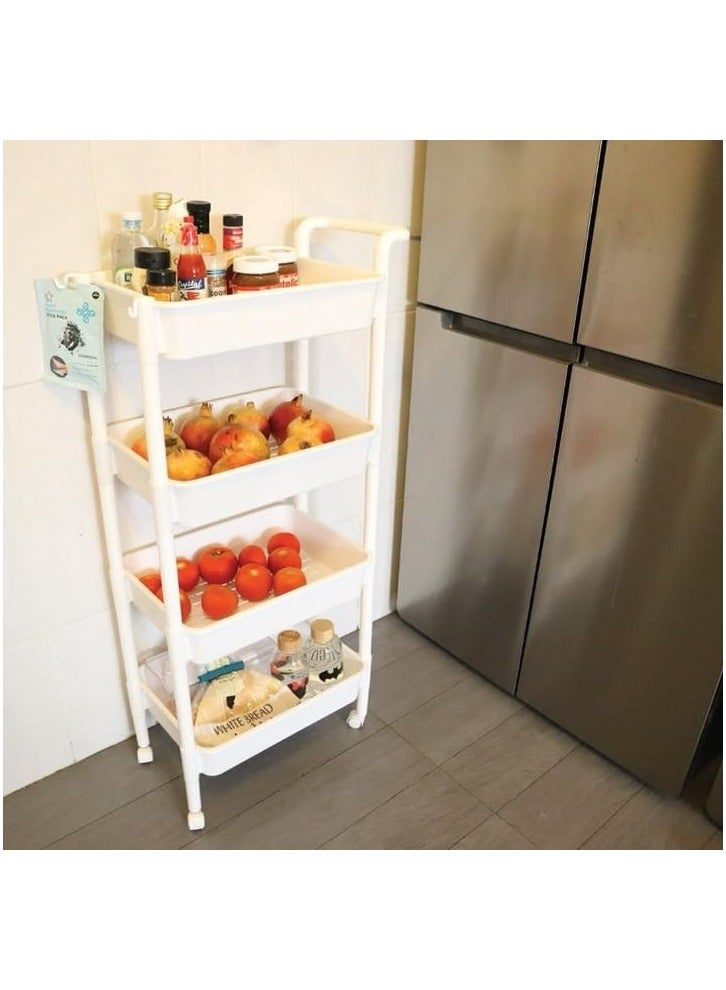 بلاستيكنا أرفف تخزين وتنظيم بلاستيك مستطيلة، 4 دور مع عجلات، لون أبيض - Image 2