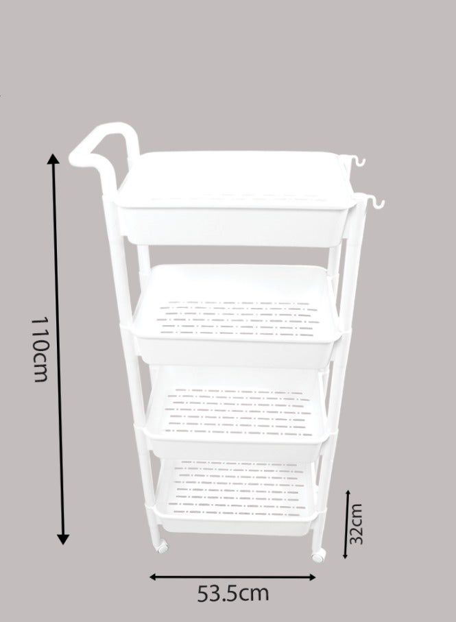 بلاستيكنا أرفف تخزين وتنظيم بلاستيك مستطيلة، 4 دور مع عجلات، لون أبيض - Image 3