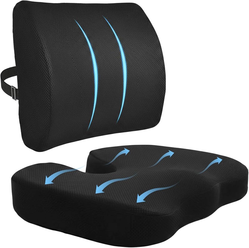 Caossuixin Office Chair Cushion and Lumbar Support Pillow - Memory Foam for Sciatica Relief - Image 1