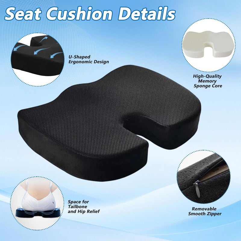 Caossuixin Office Chair Cushion and Lumbar Support Pillow - Memory Foam for Sciatica Relief - Image 3
