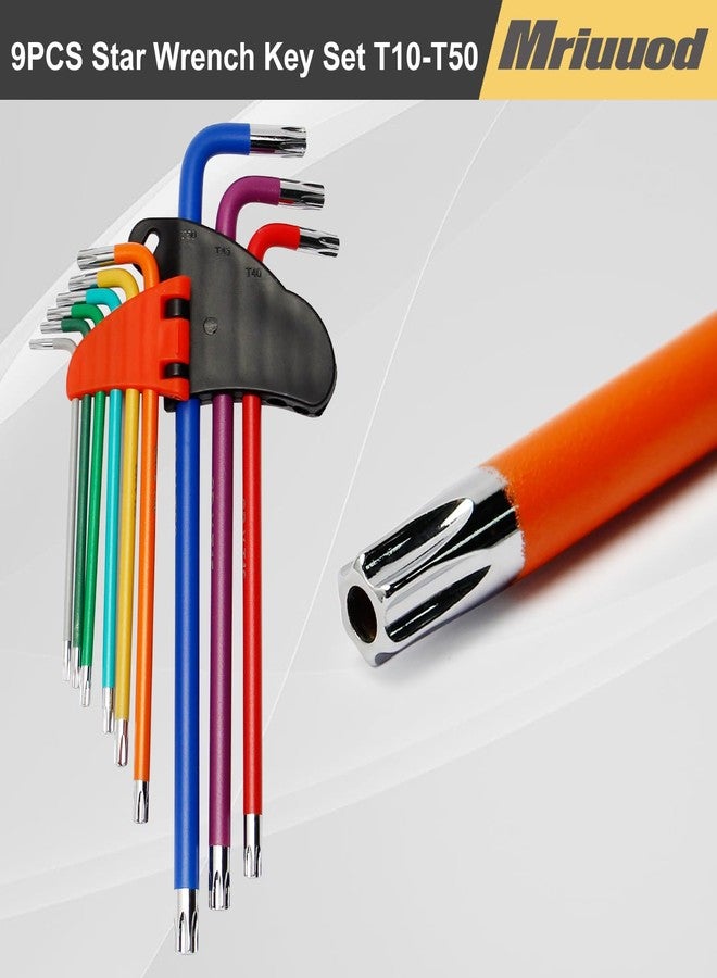 Mriuuod طقم مفاتيح توركس من ميريود، مكون من 9 قطع، طقم مفاتيح نجمة بذراع طويل متري T10-T50، طقم مفاتيح L مع حامل تخزين ملون لإصلاح الدراجات وتجميع الأثاث - Image 2