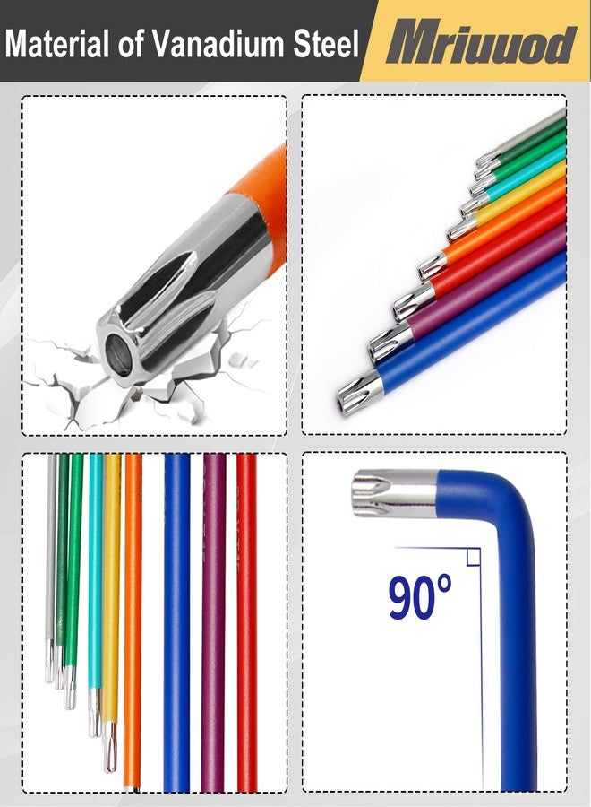 Mriuuod طقم مفاتيح توركس من ميريود، مكون من 9 قطع، طقم مفاتيح نجمة بذراع طويل متري T10-T50، طقم مفاتيح L مع حامل تخزين ملون لإصلاح الدراجات وتجميع الأثاث - Image 3