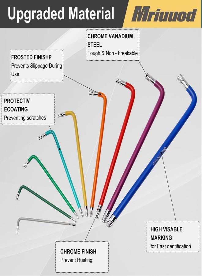 Mriuuod طقم مفاتيح توركس من ميريود، مكون من 9 قطع، طقم مفاتيح نجمة بذراع طويل متري T10-T50، طقم مفاتيح L مع حامل تخزين ملون لإصلاح الدراجات وتجميع الأثاث - Image 5