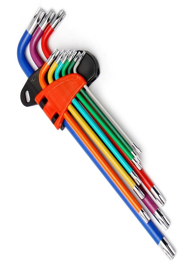 Mriuuod طقم مفاتيح توركس من ميريود، مكون من 9 قطع، طقم مفاتيح نجمة بذراع طويل متري T10-T50، طقم مفاتيح L مع حامل تخزين ملون لإصلاح الدراجات وتجميع الأثاث - Image 1