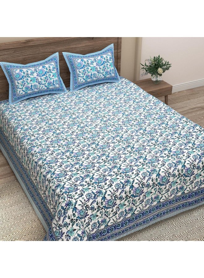 EasyGoods® 240 TC Cotton Bedsheet for Double Bed -Floral Blue, Ethnic24 Bedsheet King Size Bed Cotton, King Size Bedsheet, Double Bedsheet with 2 Pillow Covers 90x108 Inch, Handcrafted Bed Sheets - Image 3