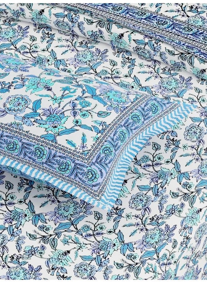 EasyGoods® 240 TC Cotton Bedsheet for Double Bed -Floral Blue, Ethnic24 Bedsheet King Size Bed Cotton, King Size Bedsheet, Double Bedsheet with 2 Pillow Covers 90x108 Inch, Handcrafted Bed Sheets - Image 4