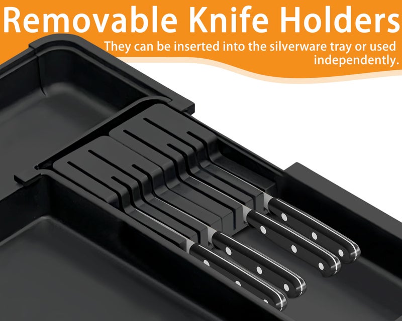 Homecor Large Utensil Drawer Organizer for Kitchen, Expandable Silverware Organizer Utensil Holder, Cutlery and Flatware Cooking Tray, Kitchen Drawer Organizers and Storage with Removable Knife Block, Black - Image 4