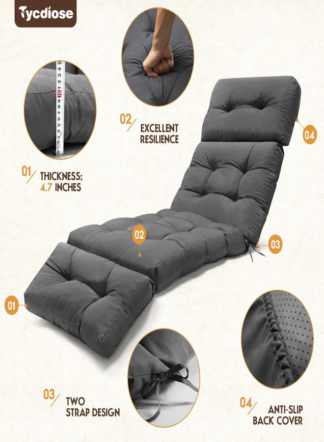 Tycdiose Outdoor Chaise Lounge Chair Cushion Waterproof 74.4 x 22 x 4.7 Inches Memory Foam Lounge Chair Cushions Replacement for Outdoor Furniture with Ties, Thickened Pool Lounge Chair Cushions, Grey - Image 5
