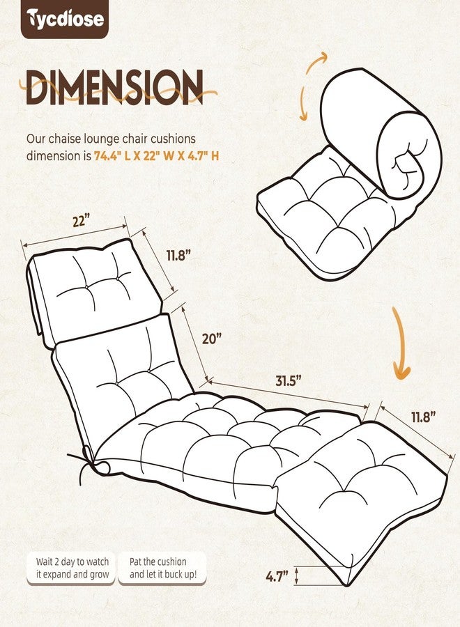 Tycdiose Outdoor Chaise Lounge Chair Cushion Waterproof 74.4 x 22 x 4.7 Inches Memory Foam Lounge Chair Cushions Replacement for Outdoor Furniture with Ties, Thickened Pool Lounge Chair Cushions, Grey - Image 2