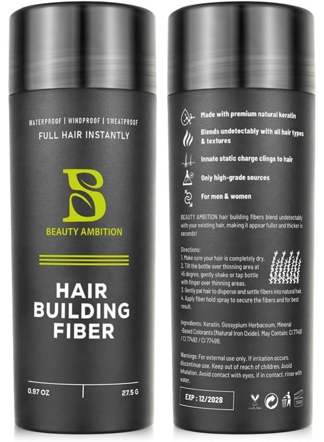 BEAUTY AMBITION Beauty Ambition Hair Building Fiber – Instant Hair Thickening Powder (Black/Dark Brown, 27.5g)  - Image 1
