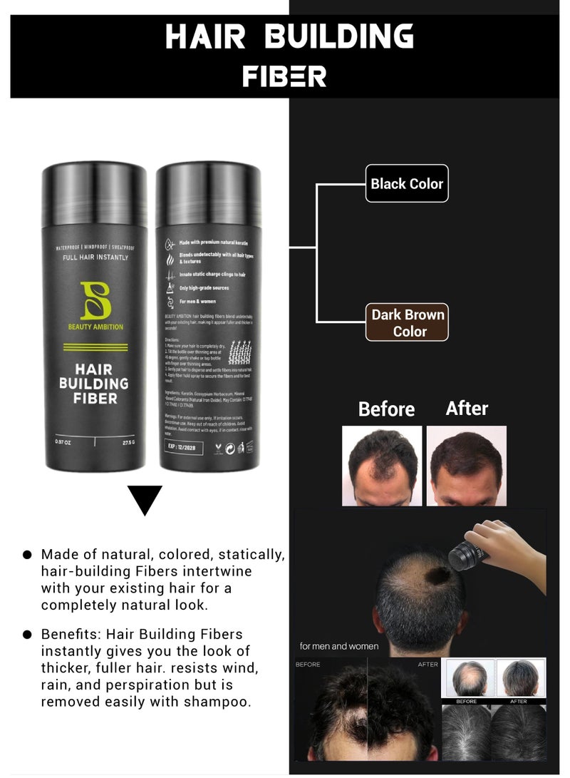 BEAUTY AMBITION Beauty Ambition Hair Building Fiber – Instant Hair Thickening Powder (Black/Dark Brown, 27.5g)  - Image 3