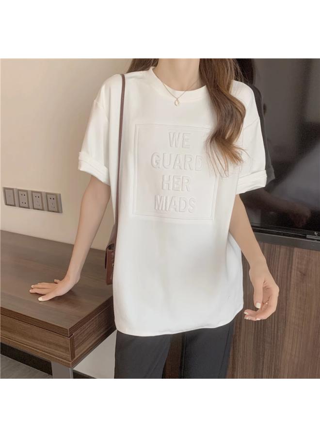 American-style Concave-convex Letter Printing Summer Loose Short Sleeve T-shirt Female Student Top Ladies Base Shirt Women's 