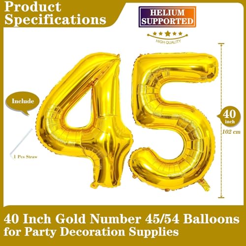 Lovoir Gold 45 Number Balloons 40 Inch Giant Number 45 Balloons Foil Mylar Helium Gold Number Balloons for 45th Birthday Party Supplies Anniversary Event Celebration Decorations - Image 5