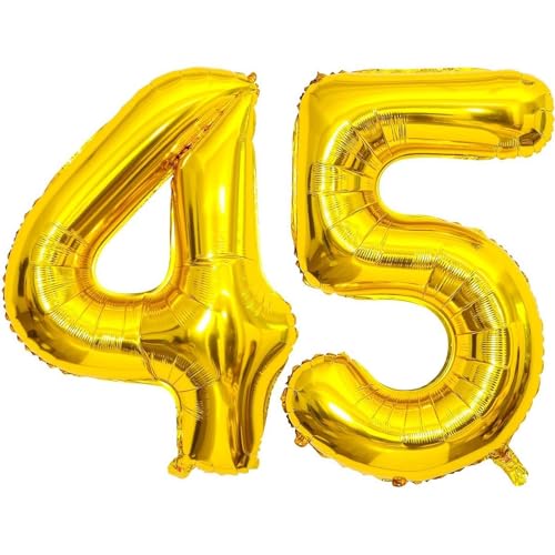 Lovoir Gold 45 Number Balloons 40 Inch Giant Number 45 Balloons Foil Mylar Helium Gold Number Balloons for 45th Birthday Party Supplies Anniversary Event Celebration Decorations - Image 1