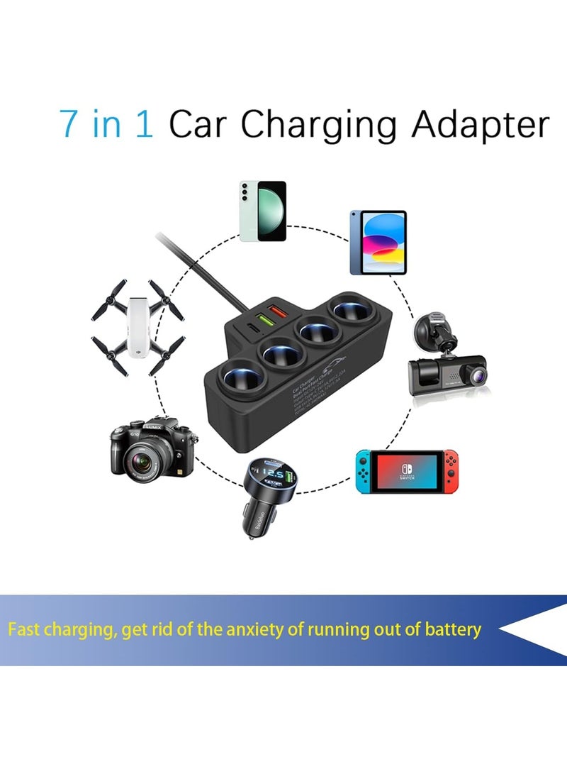 ELLEGLAM Multi-Function Cigarette Lighter Splitter, Cell Phone Car Charger, 4 Cigarette Lighter Sockets, 1 PD Fast Charger Port 2-Port USB Power Adapter for Cell Phones Adapter - Image 2