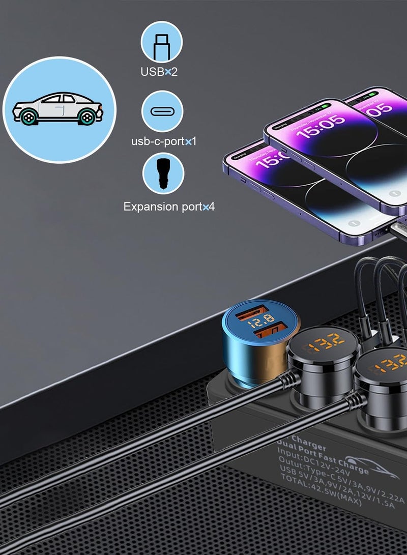 ELLEGLAM Multi-Function Cigarette Lighter Splitter, Cell Phone Car Charger, 4 Cigarette Lighter Sockets, 1 PD Fast Charger Port 2-Port USB Power Adapter for Cell Phones Adapter - Image 5