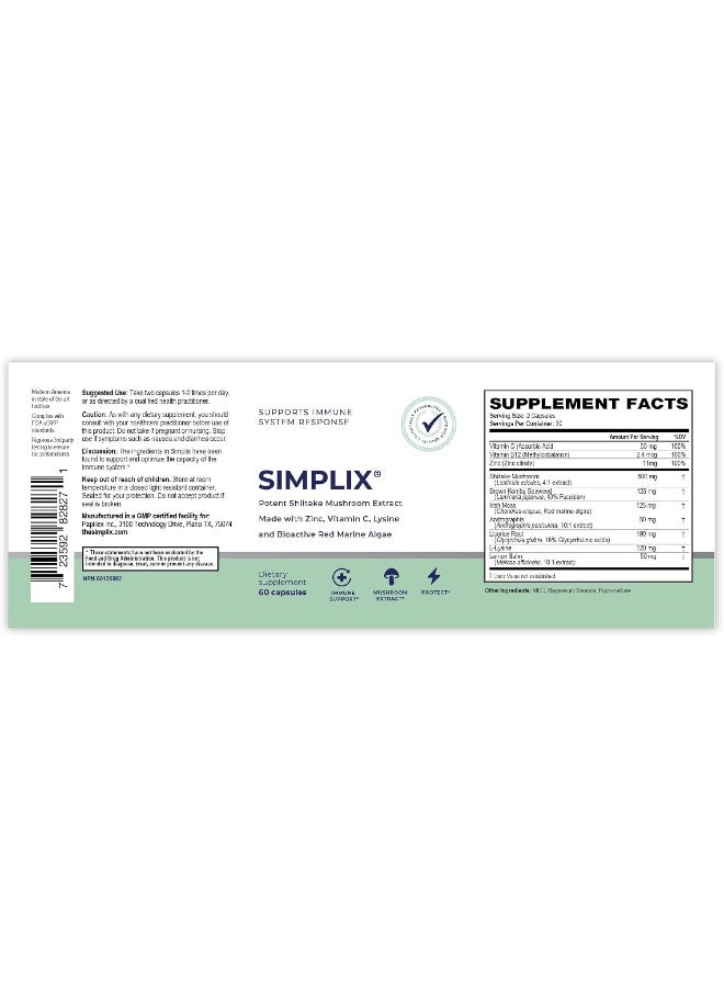 Papillex Papillex Simplix | Natural Supplement to Strengthen The Immune System | Respond to Outbreaks | Source of Highly Researched Mushroom & Seaweed Polysaccharides 60 Veggie Capsules (1 Pack)  - Image 2