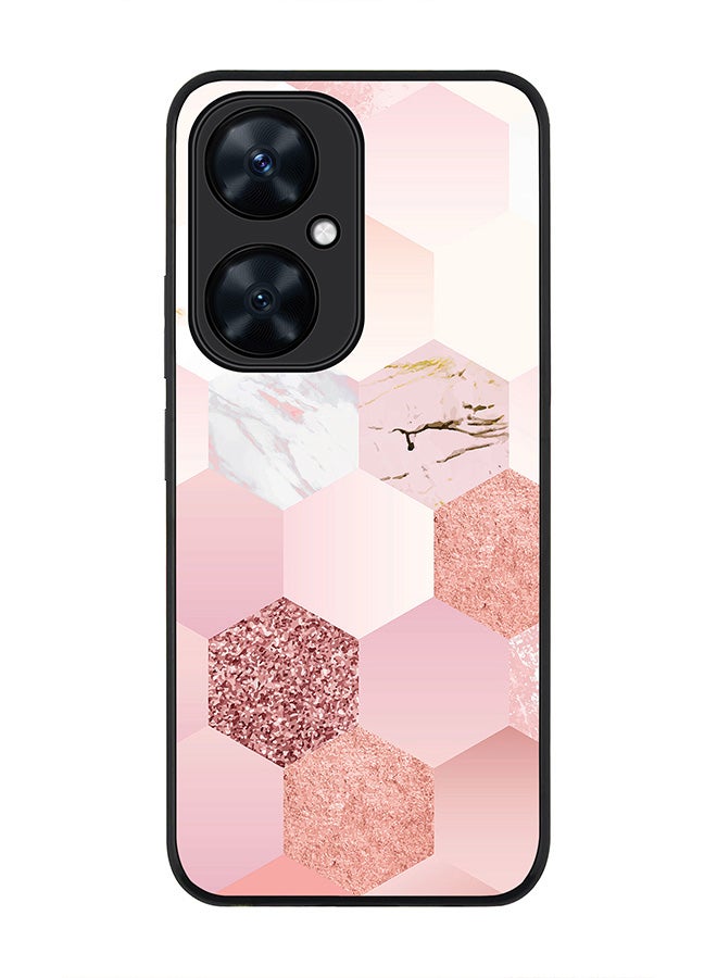 Rugged Black Edge case for Huawei nova 11i , Slim fit Soft Case Flexible Rubber Edges Anti Drop TPU Gel Thin Cover - Marble Pink Honeycomb