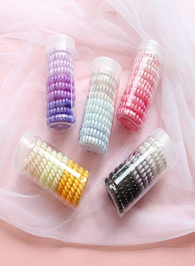 canjoyn 10 Pcs Spiral Rubber Hair Ties and Holders - Elastic Coil Hair Bands, No Crease Ponytail Holders for Women with Thick Hair (Pink) - Image 2
