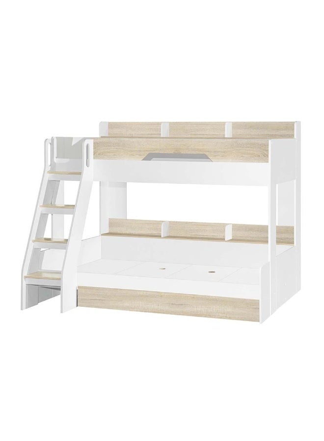DANUBE HOME Kinder 90/120X200 Dual Size Kids’ Bunk Bed With Drawer Storage Shelves For Kids Adults Space Saving Design Heavy Duty Wooden Loft Bed For Kids - White & Sonoma Oak  - Image 1