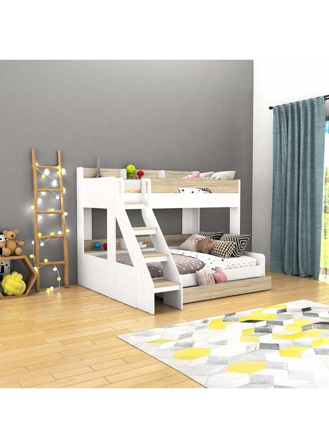 DANUBE HOME Kinder 90/120X200 Dual Size Kids’ Bunk Bed With Drawer Storage Shelves For Kids Adults Space Saving Design Heavy Duty Wooden Loft Bed For Kids - White & Sonoma Oak  - Image 3