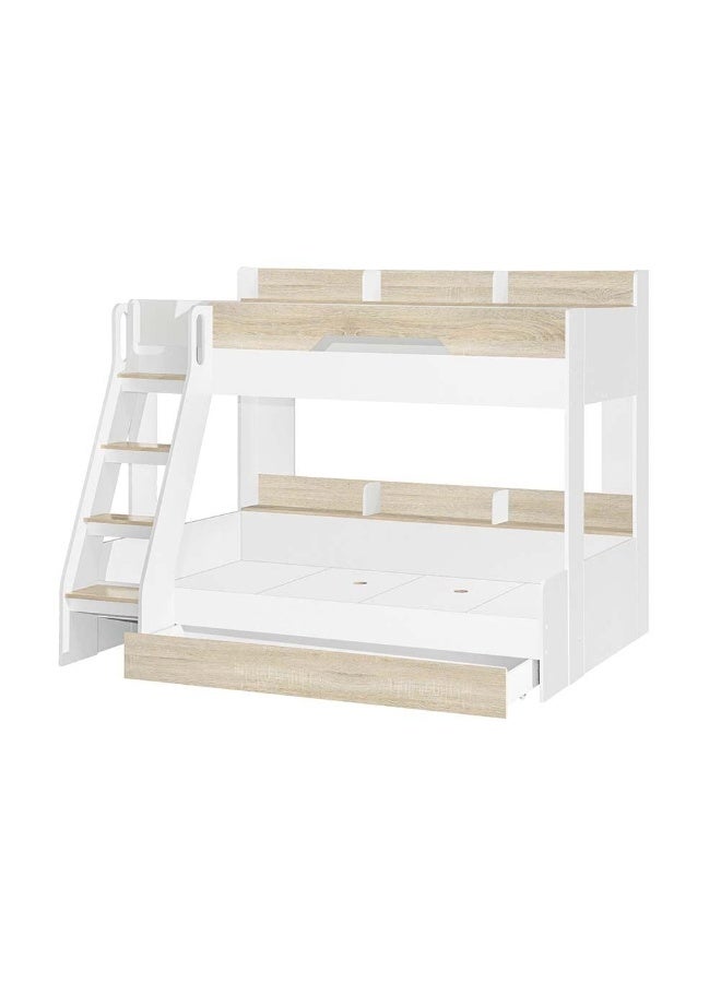 DANUBE HOME Kinder 90/120X200 Dual Size Kids’ Bunk Bed With Drawer Storage Shelves For Kids Adults Space Saving Design Heavy Duty Wooden Loft Bed For Kids - White & Sonoma Oak  - Image 2