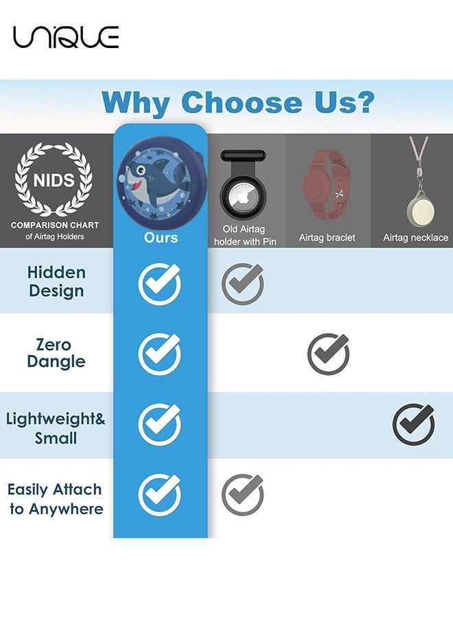 يونيك AirTag Brooch للأطفال - مقاوم للماء لطيف الكرتون حامل بطاقة الهواء للأطفال ، حامل سيليكون Airtag مع دبابيس بروش أمان ، للأطفال وحقائب الظهر والملابس (سمك القرش) - Image 4